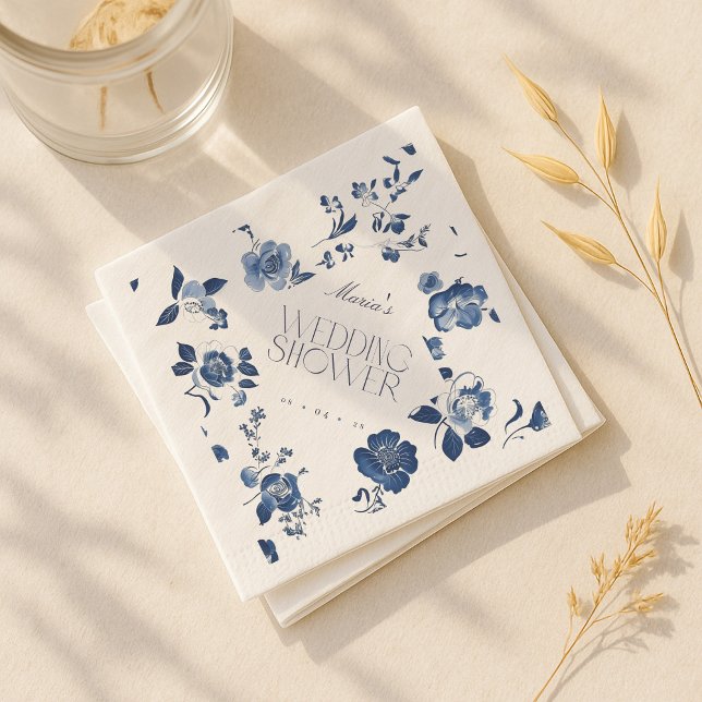 Delft Blue Bridal Shower Napkins | Toile Floral (Creator Uploaded)