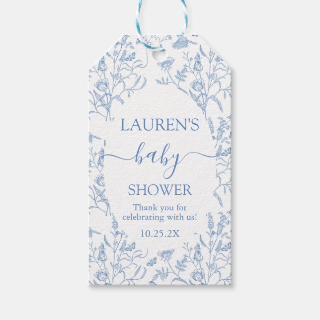 Delft Blue Chinoiserie Baby Shower Boy Gift Tag (Front)