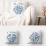 Delft Blue Clam Sea Shell Nautical Beach House Cushion<br><div class="desc">A vintage style nautical theme for your beach house decor featuring a delft blue clam shell from the sea.   #vintage #seashell</div>