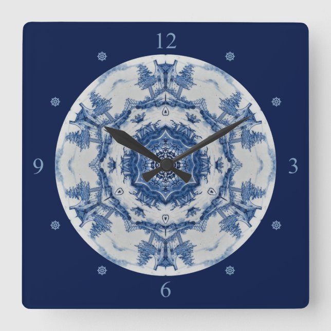Delft Blue Design 02 From 1764 ~ * ~ Square Wall Clock (Front)