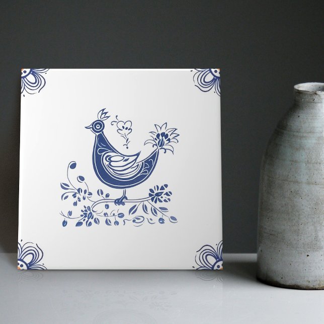 Delft Blue Dutch Style Bird Flowers Indigo Tile (Creator Uploaded)