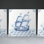 Delft Blue Dutch Style Frigate Schooner Sail Boat  Tile<br><div class="desc">This beautiful handpainted ceramic tile from 1762 is a set piece from 17 different ship tiles and showcases a classic schooner in the traditional Delft Blue Dutch style. Delft ceramic tiles have a long and rich history dating back to the 16th century when they were first produced in the Dutch...</div>