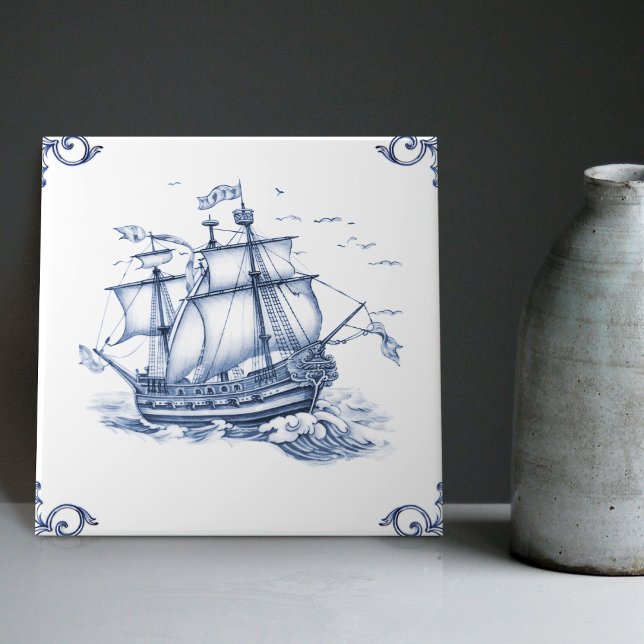 Delft Blue Dutch Style Frigate Schooner Sail Boat  Tile (Creator Uploaded)