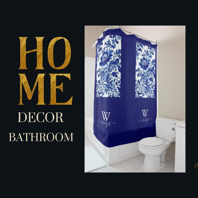 delft blue Elegant Chinoiserie Shower Curtain (Creator Uploaded)
