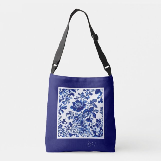 delft blue elegant Modern Floral Crossbody Bag (Back)