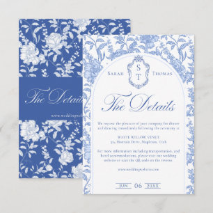 Delft Blue Floral Chinoiserie Monogram Wedding Enclosure Card