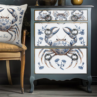 Delft Blue Floral Crab Coastal Furniture Decoupage Tissue Paper