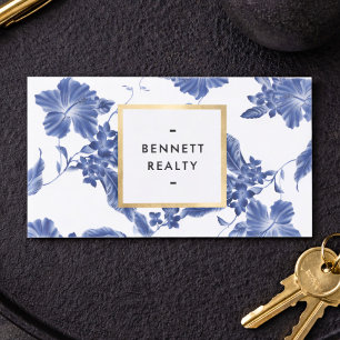 Delft Blue Floral Realtor Elegant Business Card