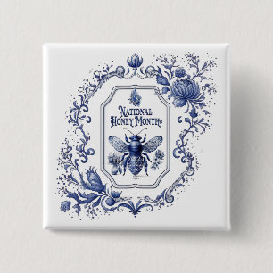Delft Blue Honey Bee & Flowers 15 Cm Square Badge