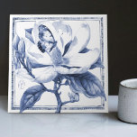 Delft Blue Magnolia Decor Art Nouveau Watercolor Tile<br><div class="desc">Watercolor Blue Magnolia by Messrs. Thomas Latham Boote and Richard Boote 1870, who commenced at the Central Pottery, Burslem, their original manufacture being Parian sculptures, vases, and later tiles. Signed "MB." The manufacture of tiles, which had then been revived by Messrs. Minton, Hollins & Co., of Stoke-on-Trent, attracted the attention...</div>