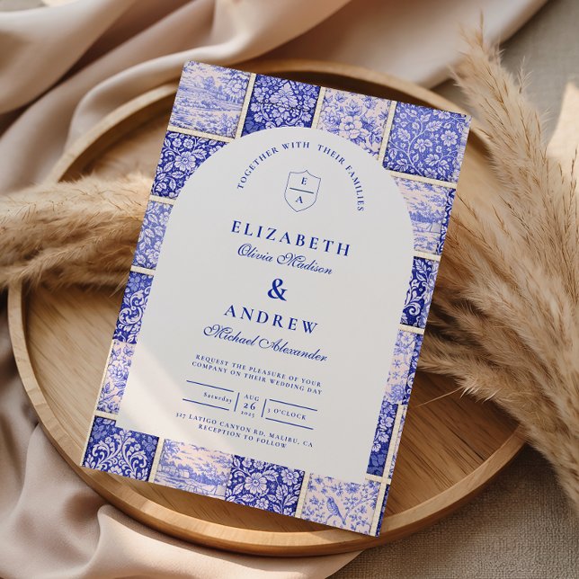 Delft Blue Patchwork Porcelain Wedding Invitation (Creator Uploaded)