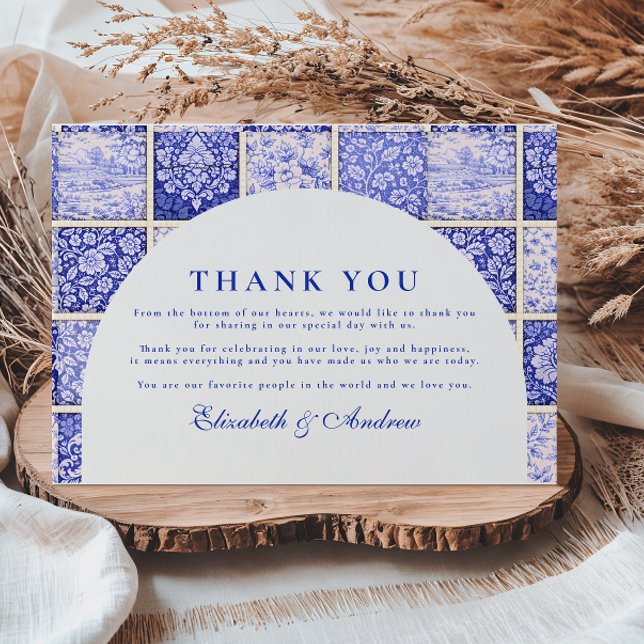 Delft Blue Patchwork Porcelain Wedding Thank You Card (Creator Uploaded)