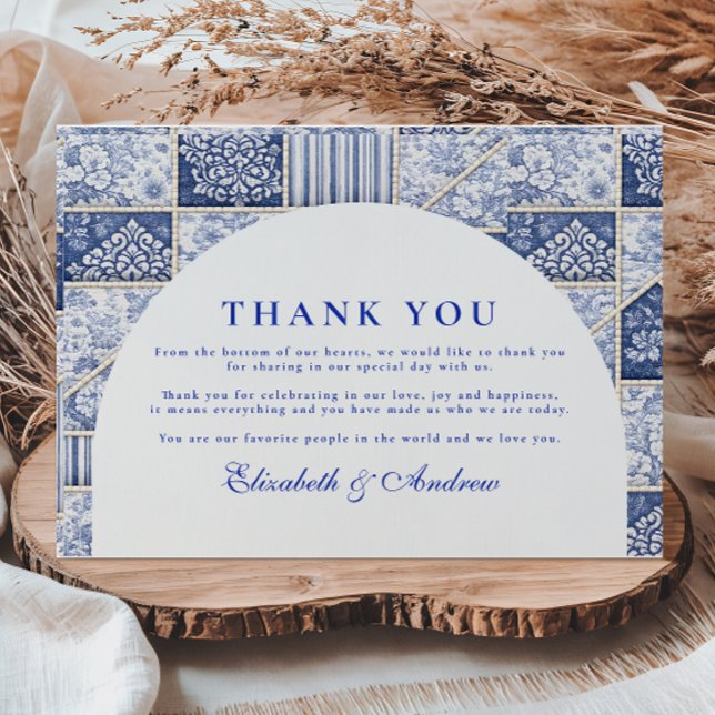 Delft Blue Patchwork Toile Wedding Thank You Card (Creator Uploaded)