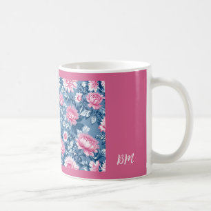 delft blue & pink elegant vintage Floral Coffee Mug