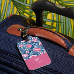 delft blue & pink elegant vintage Floral Luggage Tag
