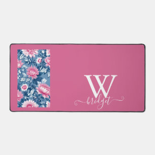 Delft Blue pink Vintage Beautiful Garden Flowers Desk Mat