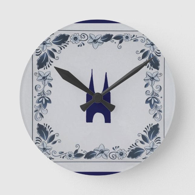 Delft blue tile Eastern Gate Round Clock (Front)