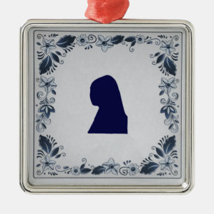 Delft blue tile Girl with a Pearl Earring Metal Tree Decoration