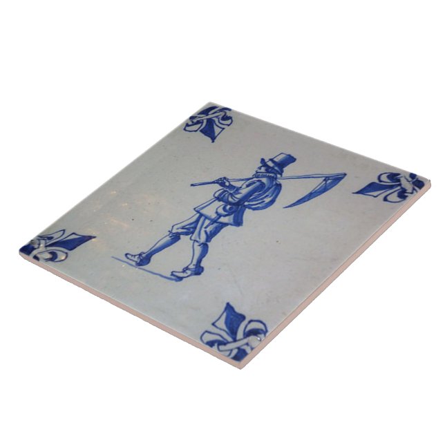 Delft Blue Tile - Mower Carrying Scythe or Sickle (Side)