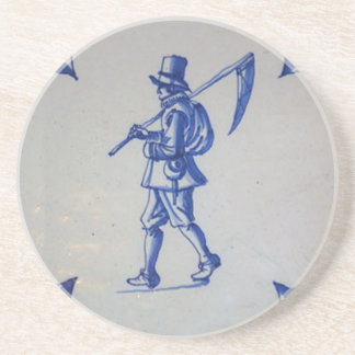 Delft Blue Tile - Mower Carrying Scythe or Sickle Coaster