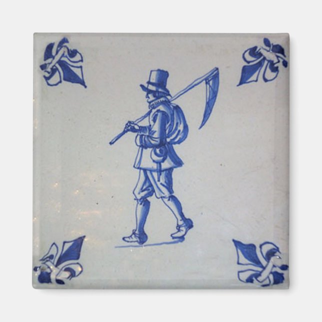 Delft Blue Tile - Mower Carrying Scythe or Sickle  Magnet (Front)