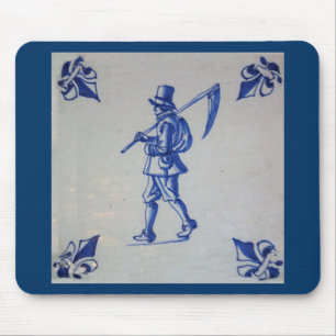 Delft Blue Tile - Mower Carrying Scythe or Sickle Mouse Mat