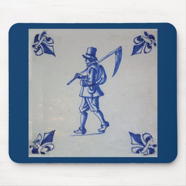Delft Blue Tile - Mower Carrying Scythe or Sickle Mouse Mat (Front)