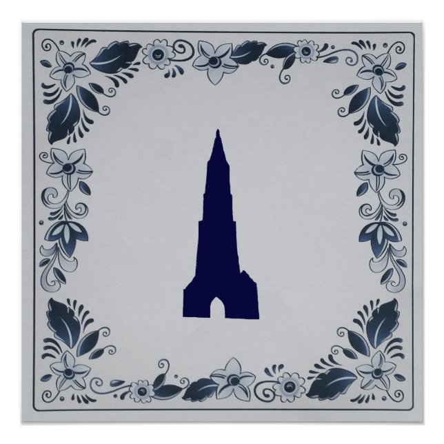 Delft blue tile New Church in Delft Poster (Front)