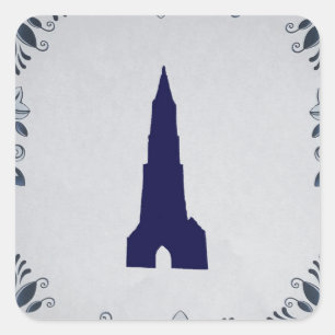 Delft blue tile New Church in Delft Square Sticker