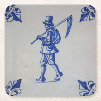 Delft Blue Tile - Template Square Paper Coaster
