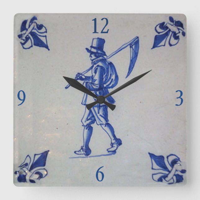 Delft Blue Tile - Template Square Wall Clock (Front)