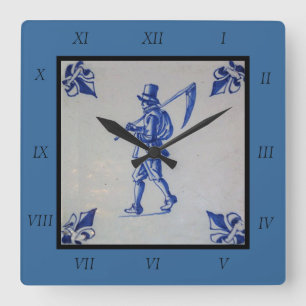 Delft Blue Tile - Template Square Wall Clock