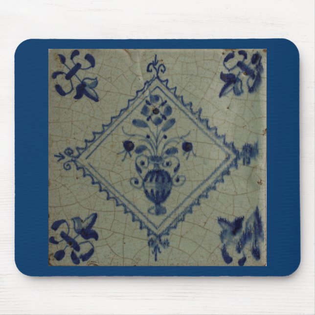 Delft Blue Tile - Vase with Flowers and Bouquet Mouse Mat (Front)