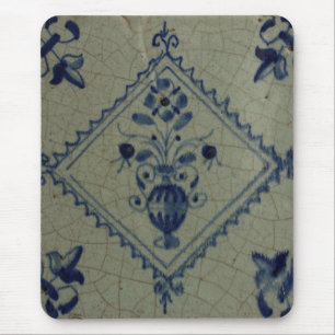 Delft Blue Tile - Vase with Flowers and Bouquet Mouse Mat