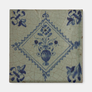 Delft Blue Tile - Vase with Flowers and Bouquet Pi Magnet