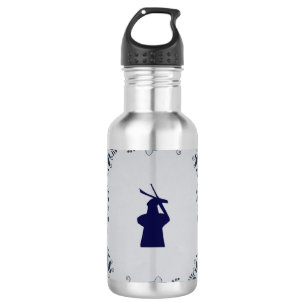 Delft blue tile windmill 'de Roos' in Delft 532 Ml Water Bottle