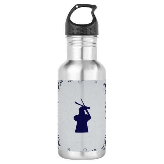 Delft blue tile windmill 'de Roos' in Delft 532 Ml Water Bottle (Front)