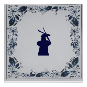 Delft blue tile windmill 'de Roos' in Delft Poster