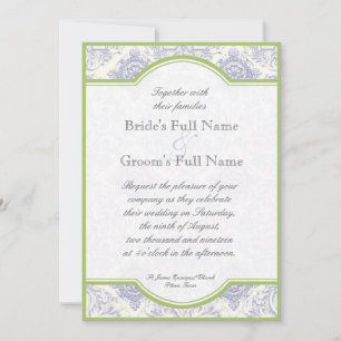 Delft Blue Toile Quatrefoil - Wedding Invitation