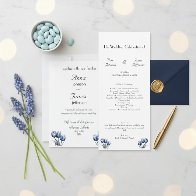Delft Blue Tulip, custom photo Wedding Invitation (Creator Uploaded)