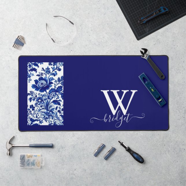 Delft Blue Vintage Beautiful Garden Flowers Desk Mat (Workstation)