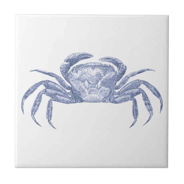 Delft Blue Vintage Crab Nautical Beach House Tile (Front)