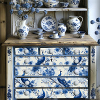 Delft Blue Vintage French Chinoiserie Peacock