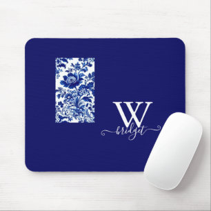 delft blue Vintage Modern Floral Mouse Mat