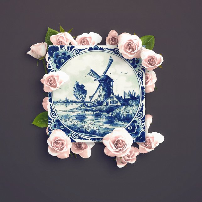 Delft Blue Vintage Windmill and Farmhouse Painting Magnet (Creator Uploaded)