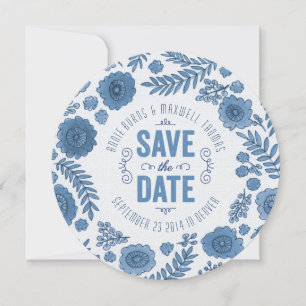 Delft Blue Watercolor Flowers Save the Date