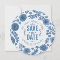 Delft Blue Watercolor Flowers Save the Date