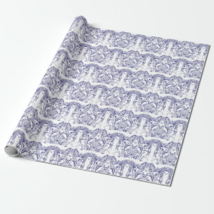 Delft Blue & White Baroque Rococo Pattern Wrapping Paper