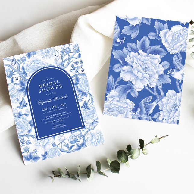 Delft Blue White Chinoiserie Floral Bridal Shower Invitation (Creator Uploaded)