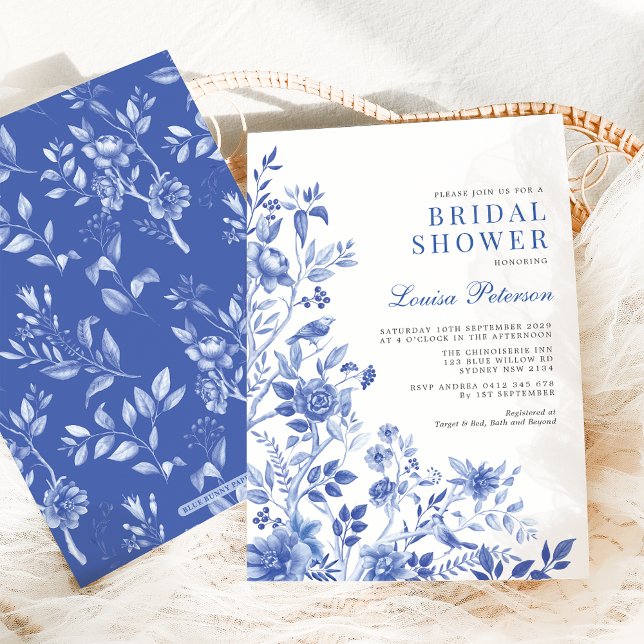 Delft Blue White Chinoiserie Floral Bridal Shower Invitation (Creator Uploaded)